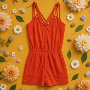 Romper w/ detailed straps Pockets Orange Alter'd State Small